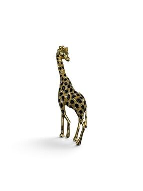 Vintage Large Gold Tone Enamel Rhinestone Giraffe Brooch Pin 4.75”